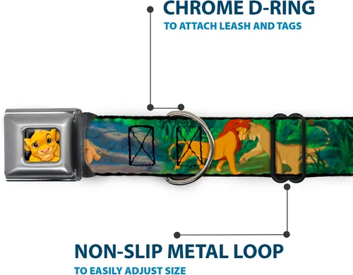 Miniatura 5 de Collar de perro Hebilla de cinturón de seguridad Rey León Simba Nala Escenas de crecimiento 9 a 15 pulgadas 1.0 pulgadas de ancho, DC-WDY039-S