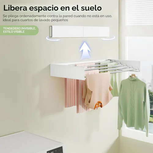 Miniatura 2 de Vikaqi Tendedero de Ropa Montado en la Pared de 32", Tendedero Plegable de Pared para Lavandería Plegable Interior, Tendedero de Ropa Plegable