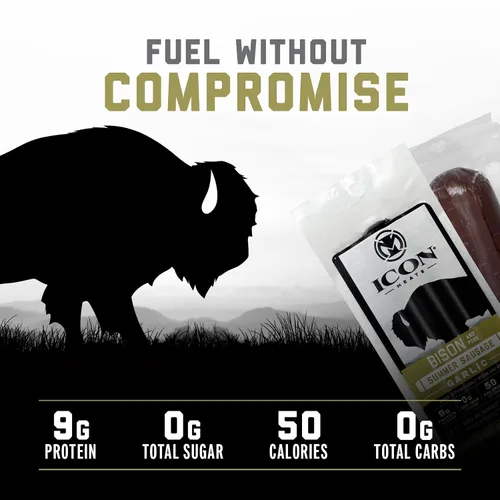 Miniatura 3 de ICON Meats Bison and Pork Summer Sausage, Garlic Flavor, 4 Pack High Protein Snacks, Individually Wrapped, Zero Sugar, Gluten Free, Natural, USDA