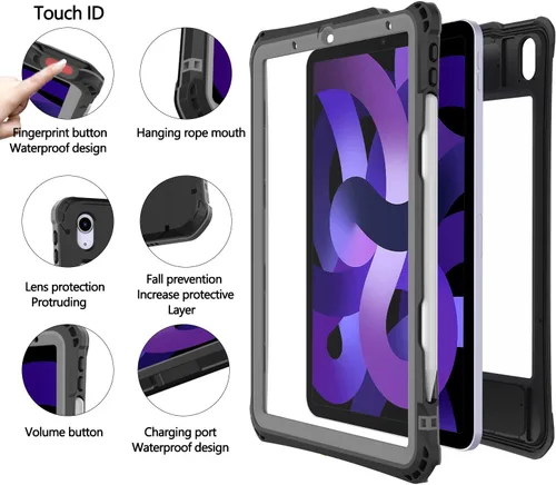 Miniatura 3 de Funda impermeable compatible con iPad Air de 11 pulgadas (M2)/5ª/4ª generación de 10.9 pulgadas, funda protectora de cuerpo completo con protector