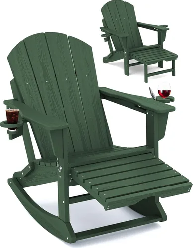 Miniatura 22 de Mecedora Adirondack de KINGYES con Otomana Retráctil y Portavasos, Silla Reclinable de Patio de HDPE Adirondack para Porche, Patio, Balcón, Azul Aqua