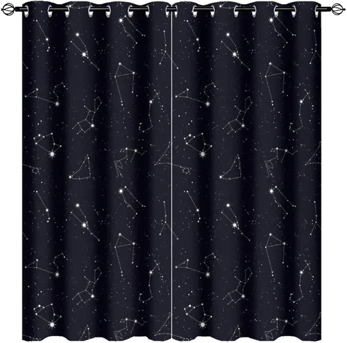 Miniatura 77 de Cortinas de Constelación, Arte Moderno Abstracto Patrón de Símbolos de Constelación Galaxia Negra Blanca, Tratamientos para Ventanas con Aislamiento