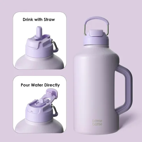 Miniatura 4 de BOTTLE BOTTLE Botella de agua aislada de 64 onzas con popote y tapa de doble uso, botella de agua de acero inoxidable con asa, jarra de acero Púrpura