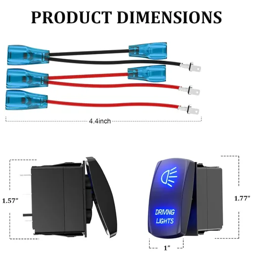 Miniatura 5 de Interruptor basculante de luces de conducción, SPST interruptor de palanca grabado con láser de 5 pines con LED azul y cables de puente, 12 V/24 V