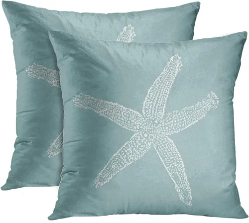 Emvency Juego de 2 fundas de almohada decorativas con estrellas de mar vintage y estrellas de mar en colores pastel y peces azules, decoración del