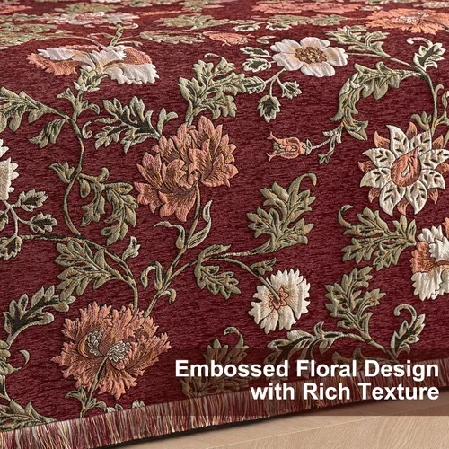 Miniatura 4 de Loom and Mill Fundas de sofá jacquard floral, funda de sofá de felpilla rústica con ribete de flecos para sofá de 2 a 3 cojines, funda de sofá