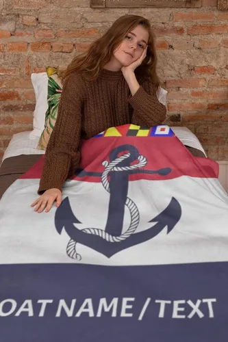 Manta de barco personalizada, manta de vellón Sherpa para barco, regalo de vela, manta de yate, regalo náutico, decoración costera personalizada (60