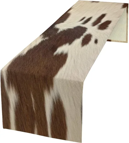 Miniatura 42 de Camino de mesa con estampado de vaca, camino de mesa estilo occidental con estampado de cuero de vaca en blanco y negro, decoración de mesa