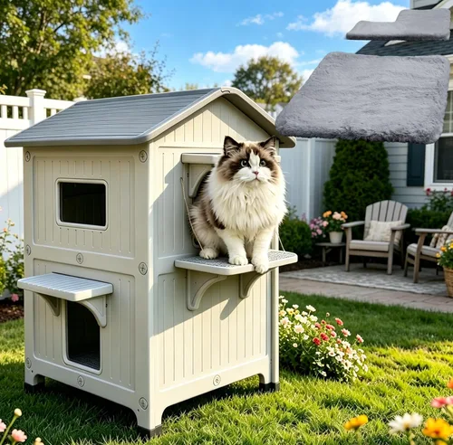 Miniatura 12 de Casa para gatos al aire libre, casas de 2 pisos al aire libre para gatos salvajes, refugio exterior de plástico, resistente a la intemperie
