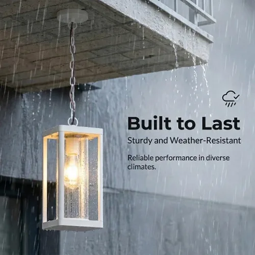 Miniatura 3 de Lámpara colgante para exteriores, lámpara colgante exterior para porche, lámpara colgante ajustable blanca de 14.3 pulgadas, lámpara de techo