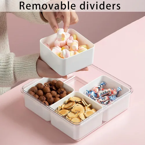 Miniatura 5 de Paquete de 2 bandejas divididas para verduras con tapa, caja para aperitivos, contenedor para servir ensaladas con 4 cajas extraíbles, apilables