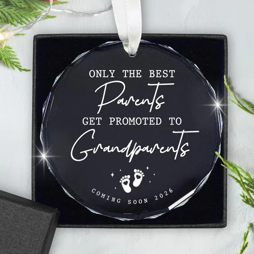 OASSIE Adornos Navideños para Abuelos - Regalos de Anuncio de Embarazo Adornos de Vidrio para Árbol con Tarjeta - Promovido para Abuelos Regalos de