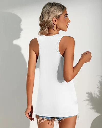 Miniatura 3 de Riyiper Paquete de 2 camisetas sin mangas para mujer, con espalda cruzada, estilo casual, básicas, holgadas, cuello redondo, camisetas sin mangas