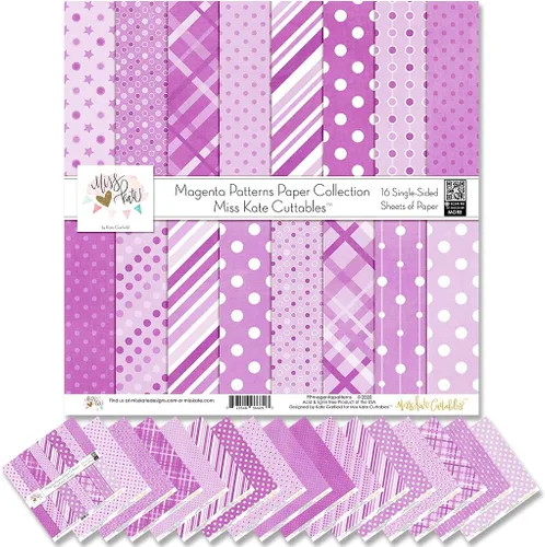 Paquete de papel de patrón – Patrones magenta – Papel especial premium para álbum de recortes, colección de una cara de 12 x 12 pulgadas, incluye 16