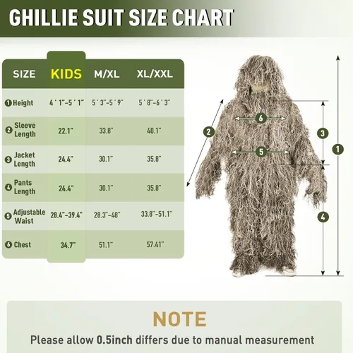 Miniatura 2 de Traje Ghillie 5 en 1 para hombre, incluye chaqueta, pantalones, capucha, bolsa de transporte y cintas de camuflaje, disfraces de Helloween