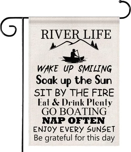 POFULL River House Life Better Garden Yard Banderas – Regalo de cabaña, regalo de inauguración de la casa de montaña (bandera de vida)