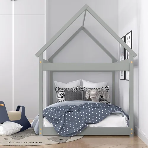 Miniatura 9 de Costzon Base de cama individual de madera, plataforma estable para niños, con techo y listones de alta resistencia, no necesita somier, bricolaje