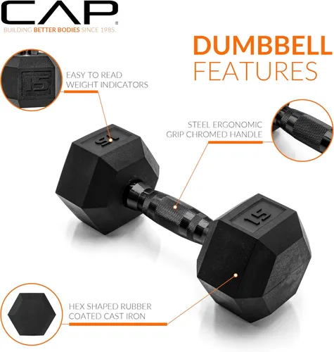 Miniatura 3 de CAP Barbell Peso de la mancuerna hexagonal recubierta, individual, 10-120 libras, múltiples opciones