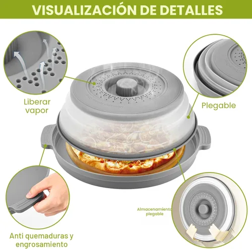 Miniatura 5 de Cubierta antisalpicaduras para microondas para alimentos con placa base antiquemaduras, plástico grande y silicona ventilada para evitar quemaduras