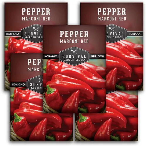 Miniatura 11 de Survival Garden Seeds - Semilla de pimiento rojo Marconi para plantar - Paquete con instrucciones para plantar y cultivar pimientos italianos dulces