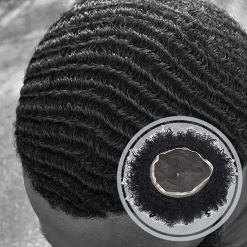 Miniatura 40 de Pelucas afro rizadas para hombre, con encaje francés, de 10 x 8 pulgadas, completamente transparente, de repuesto, sistema de cabello humano rizado