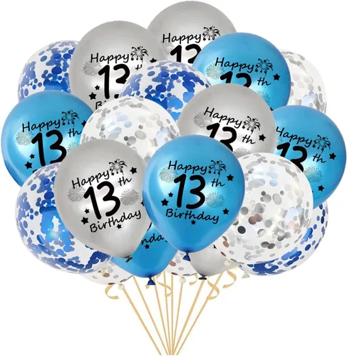Miniatura 8 de Decoraciones de cumpleaños número 13 azul para niños, pancarta OMG UR A Teenager Happy 13th Birthday Banner número 13 globos de papel de aluminio