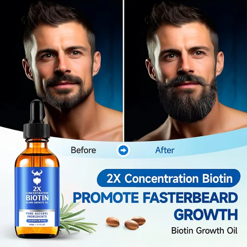 Miniatura 2 de Aceite para el crecimiento de la barba, aceite de biotina para barba de concentración 2X para hombres (2 onzas), aceite natural para barba