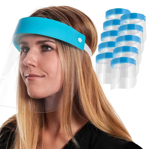 Salon World - Protectores faciales de seguridad (paquete de 10), protectores faciales completos ultra transparentes, para proteger los ojos, la Azul
