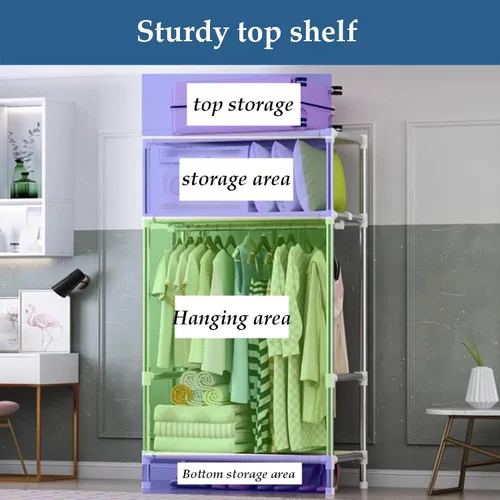 Miniatura 3 de large closets Large Closet Steel Rack Clothes Closet with Pattern Cloth Cover Closets for Bedroom Hanging Closet Fashion Portable Wardrobe