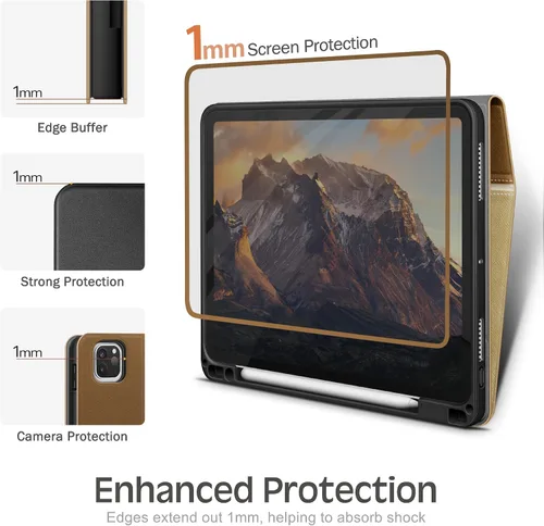 Miniatura 6 de KingBlanc Funda para iPad Pro de 11 pulgadas de 4ª/3ª/2ª/2ª/1ª generación (2022/2021/2020/2018) con soporte para lápices, cuero sintético, función