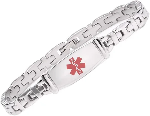 Miniatura 59 de LinnaLove Lady Medical Alert - Pulseras médicas de acero inoxidable para mujer, 7.5 pulgadas