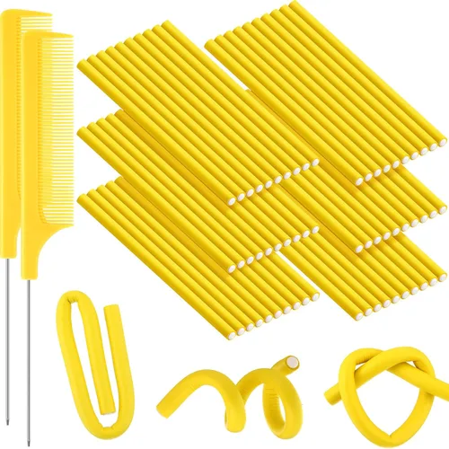 Miniatura 10 de WILLBOND 60 varillas rizadoras flexibles, rodillos flexibles, sin calor, para cabello largo y corto para mujeres (0.3 x 7 pulgadas, morado)