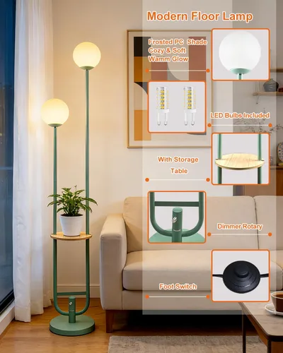 Miniatura 5 de Lightdot Lámpara de pie rosa regulable de 60 pulgadas, lámparas de pie de mediados de siglo con 3 bombillas G9 de 3000 K de color blanco cálido