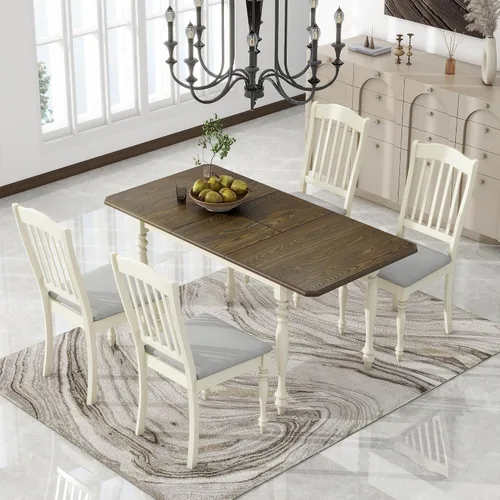 Miniatura 17 de Mid-Century - Juego de comedor de 5 piezas, altura de mostrador, mesa consola de madera con patas de caballete y 4 taburetes para lugares pequeños