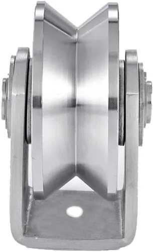 Miniatura 9 de U Groove 3in acero inoxidable resistente doble rodamiento rígido rueda de rodillo de puerta deslizante