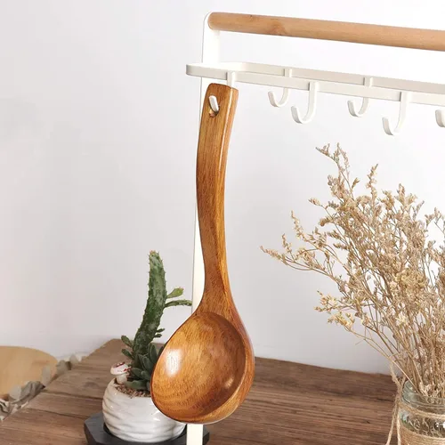 Miniatura 3 de Espátula de madera, espátula ranurada, cucharón de sopa, juego de utensilios de mango largo, hecho a mano para utensilios de cocina