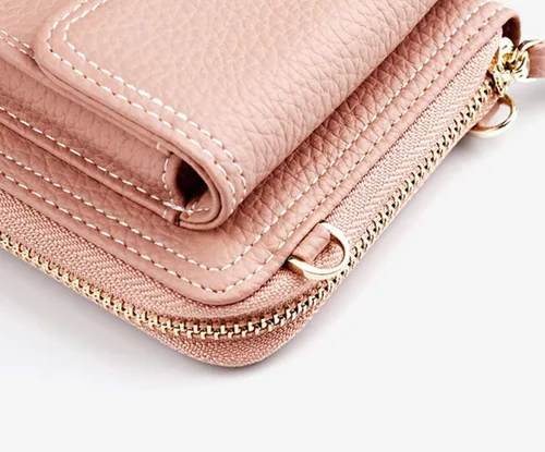 Miniatura 8 de Bolsa cruzada de piel para teléfono celular, con ranuras para tarjetas con protección de interferencia de radiofrecuencia (RFID), de cuero