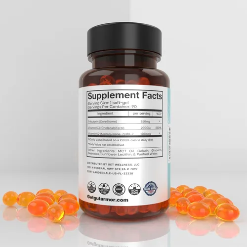 Miniatura 3 de Salud intestinal y cardíaca + apoyo inmunológico 1 mes de suministro 30 cápsulas de gel suave butirato puro de 350 mg y vitamina D3 2000 IU