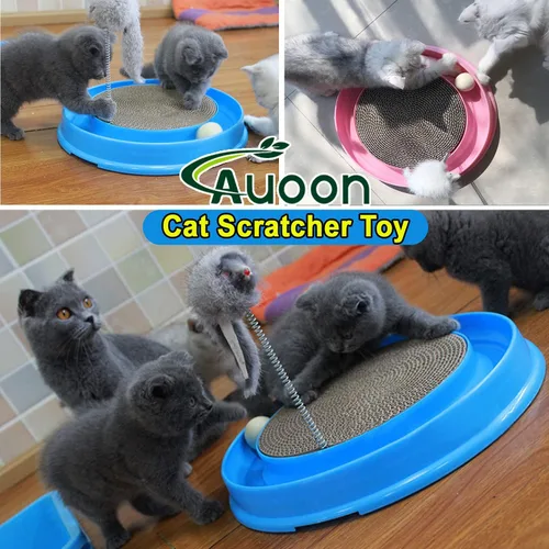 Miniatura 7 de AUOON Juguete Rascador para Gatos - Almohadilla Rascadora para Gatos con Pista de Pelota de Juguete para Gatos y Juguete de Ratón de Peluche
