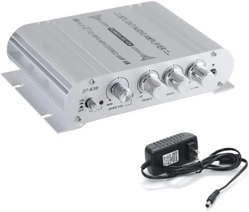 Sundeer - Mini amplificador de 2.1 canales de 20 W+20 W+40 W Hi-Fi amplificador de potencia con fuente de alimentación de 12 V 2 A, amplificador de