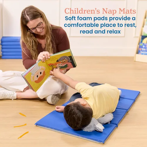 Miniatura 3 de ECR4Kids Alfombrilla de descanso plegable para uso diario, 4 secciones, 1 pulgada, almohadilla para dormir, azul/gris, paquete de 5