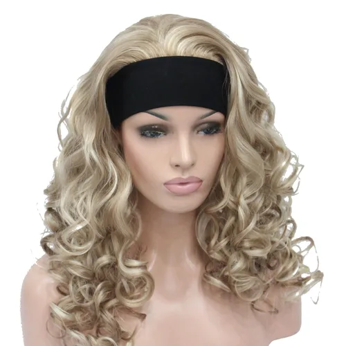 Miniatura 10 de Wiginway 18 pulgadas largo rizado ondulado peluca resistente al calor fibra sintética con diadema negro moda natural para las mujeres negro Jet