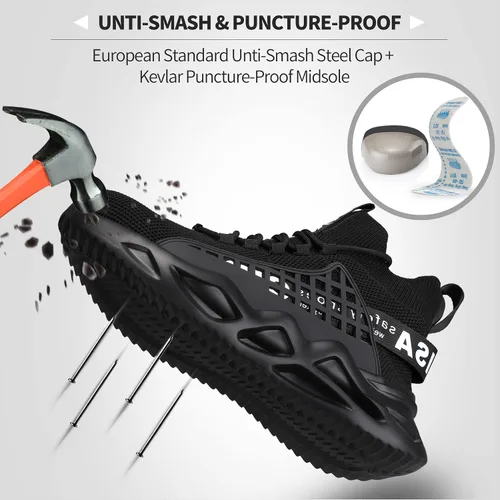Miniatura 2 de KGJIANDA Steel Toe Shoes for Men Safety Industrial Boots Shoes Lightweight and Durable High Top Sneakers Breathable Construction Socks Shoes for