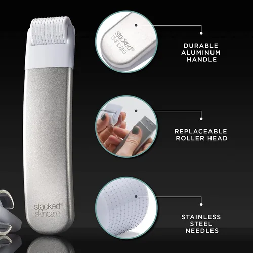Miniatura 3 de StackedSkincare Microneedling - Herramienta de refinación de piel con cabezal de rodillo reemplazable de 0.008 in - Microneedling cosmético para uso