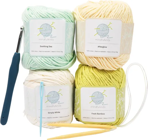 Miniatura 8 de mindfulknits - Kit de tejido de toalla para principiantes - Incluye hilo de tejer 100% algodón + agujas de tejer circulares y aguja de hilo