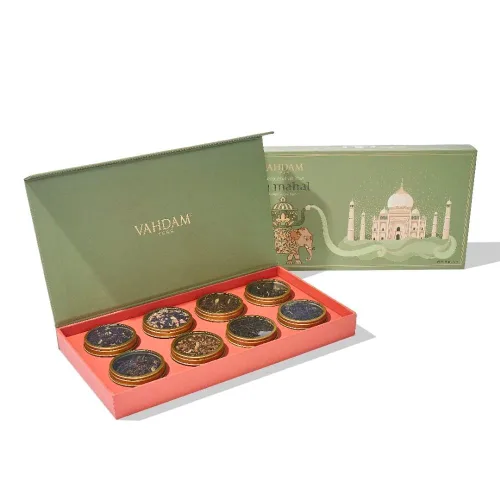 VAHDAM, Weekend In Taj Mahal Tea Gift Set Travel Edition Caja de regalo | 8 variedades - Chai, negro, té de hierbas | Sin gluten, sin OGM | Regalos