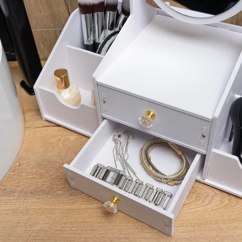 Miniatura 8 de Organizador de maquillaje de madera, organizadores de maquillaje de encimera con espejo, cajones, organizador de cosméticos para cepillos, cuidado