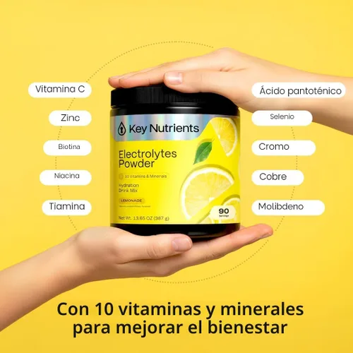 Miniatura 4 de KEY NUTRIENTS Electrolitos multivitamínicos en polvo sin azúcar - Polvo refrescante de electrolitos de limonada - Suplemento de sodio y energía