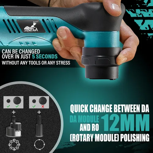 Miniatura 4 de AUTIWOZ Pulidora Mini Inalámbrica de Cambio Rápido de 1/3 Pulgada 12mm y 3mm Orbital, DA/RO Pulidora Pequeña para Detalles de Automóviles con 6