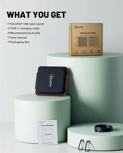 Miniatura 9 de SOLUPUP Paneles Solares, Cargador Solar Pequeño de 10W con USB-A de 5V y USB-C de Carga Rápida IPX5 Impermeable Plegable Panel Solar Portátil
